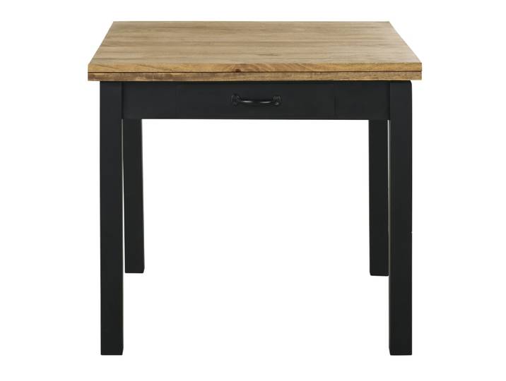 Klappbarer Esstisch aus massivem Mangoholz und schwarzem Stahl, bietet Platz für 6/8 Personen, L90/180