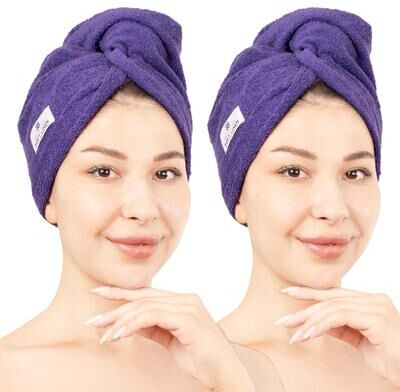 American Soft Linen 100% Cotton Hair Drying Towels for Women, Cotton Hair Turban Turkish Towel Wrap, Head Towel Cap for Hairs
