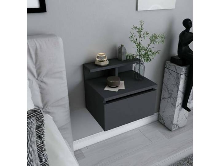 Dmora Nachttisch Sadr 39,8x31,9x35h cm Schwarz 1 Schublade 2 Böden
