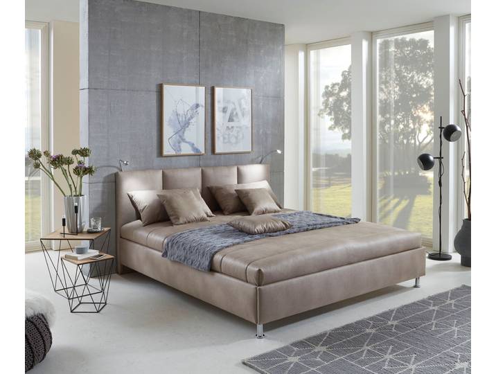 Polsterbett Altea in 3 Größen verfügbar , beige, B:190cm L:210cm, Bezug 100% Polyester pflegeleicht, Polsterung: Polsterwatte, Material Gestell: gepolsterter Holzwerkstoff, Füße Metall silber verchromt, , WESTFALIA SCHLAFKOMFORT, Betten, Polsterbett, pflegeleicht mit Polsterung, robust, mit vormontierten Schrauben