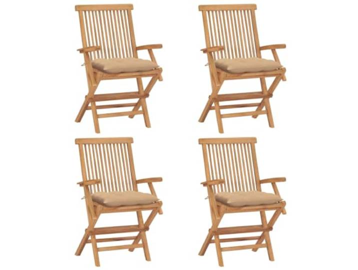 Makastle Klappstühle Teakholz mit Beigen Kissen, 4er Set