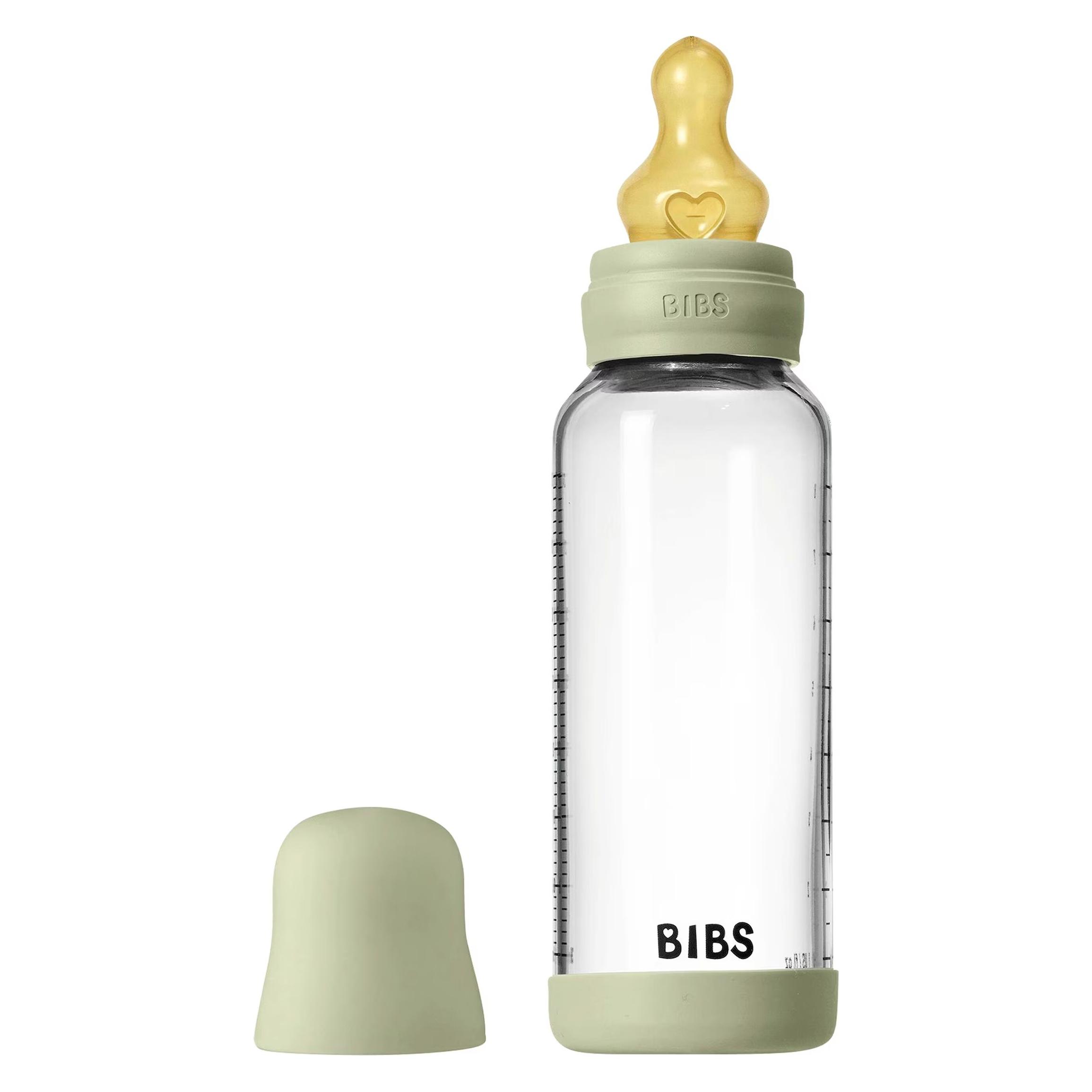 Bibs - Glass Baby Bottle Round Latex Medium Flow - Sage - 240 ml (240 ml) (5020250)