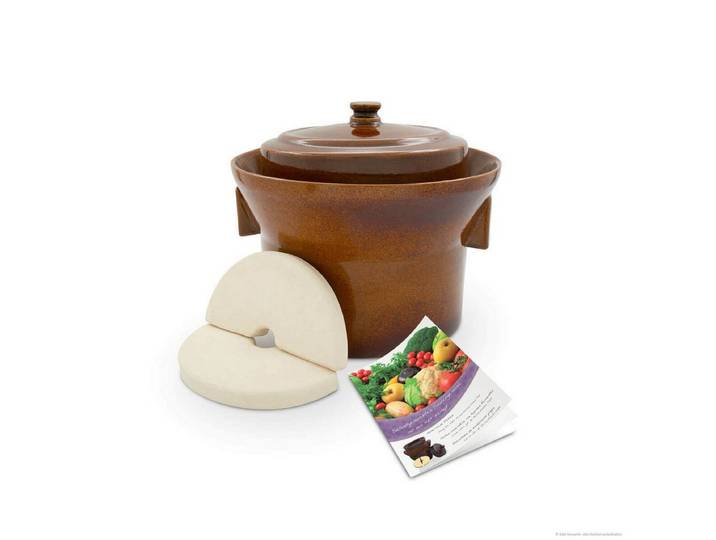 KERAZO Fermentationsglas Premium 5L Gärtopf Sauerkrauttopf Gurkentopf Rumtopf mit Deckel+Stein, Keramik, Mit Wasserrinne, robuste Keramik, lebensmittelecht, für Sauerkraut