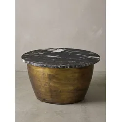 Couchtisch Marmor Schwarz-Gold Ø 60x34 cm - HAVEL   Kadima Design