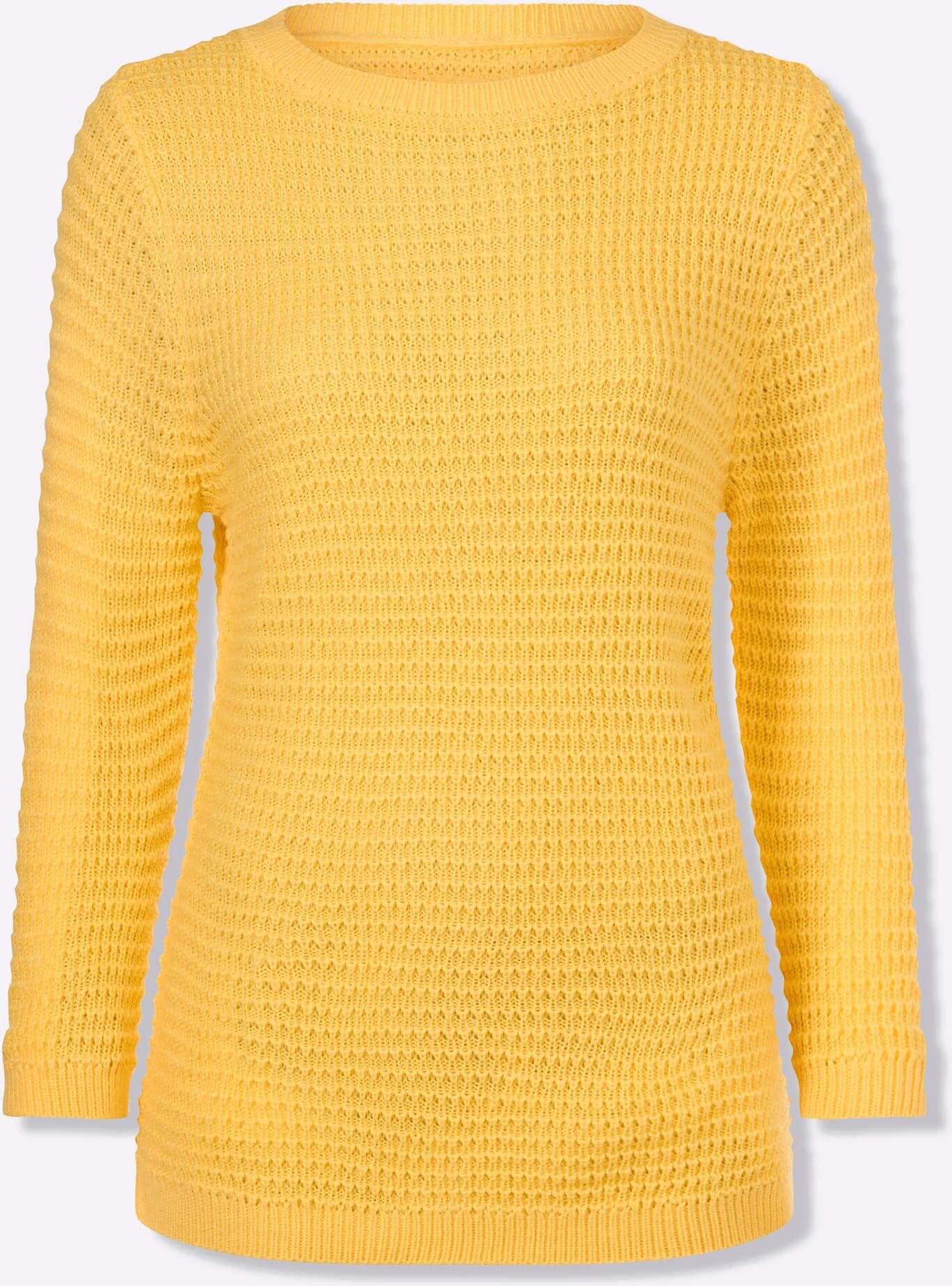 3/4 Arm-Pullover CLASSIC BASICS "3/4-Arm-Pullover", Damen, Gr. 40, gelb, 100% Polyacryl, unifarben, Pullover 3/4 Arm-Pullover gelb 40