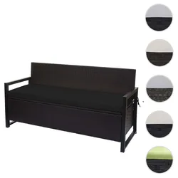 Poly-Rattan 3er Sitzbank HWC-F39, Gartenbank Truhenbank, Staufach Aufbewahrung 164cm ~ braun, Kissen schwarz