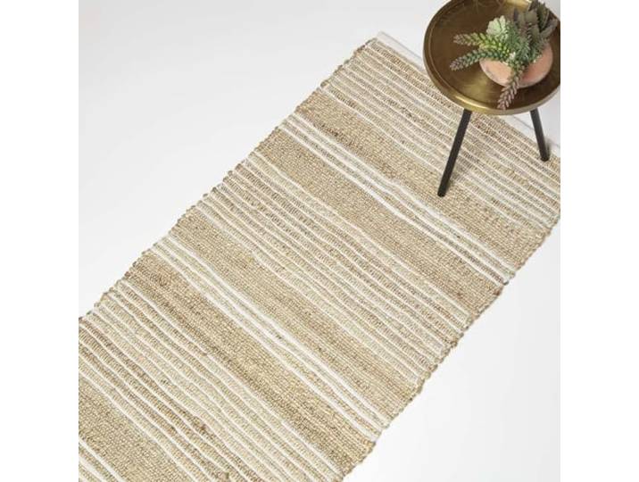 Homescapes Arlyn Jute-Läufer beige-weiß gestreift 66x200 cm, Flachgewebe-Teppich Jute & Baumwolle mit Streifen-Muster