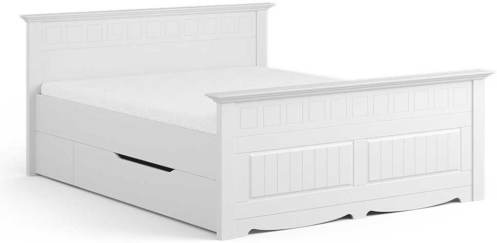 Pharao24.de Landhaus Stil Doppelbett weiß aus Kiefer Massivholz 48 cm Einstiegshöhe