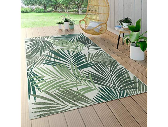 Paco Home In- & Outdoor Teppich Flachgewebe Jungel Gecarvtes Florales Palmen Design Grün, Grösse:80x250 cm