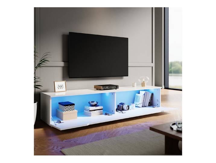 SONNI Lowboard Lowboard 160 cm Breite, Modern in Weiß & Schwarz, LED-Lichteffekten