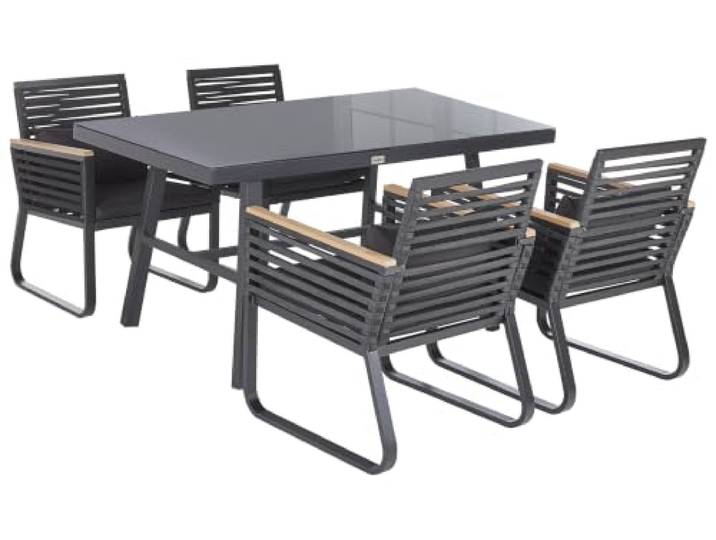 Beliani Gartenmöbel Set Aluminium Tisch 150x90 mit 4 Stühlen Auflagen schwarz Canetto