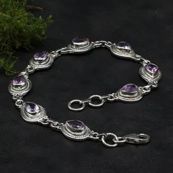 Drachensilber Amethyst Armschmuck Edelstein 925 Silber Armband zeitloser Damen Schmuck - Rot;Lila