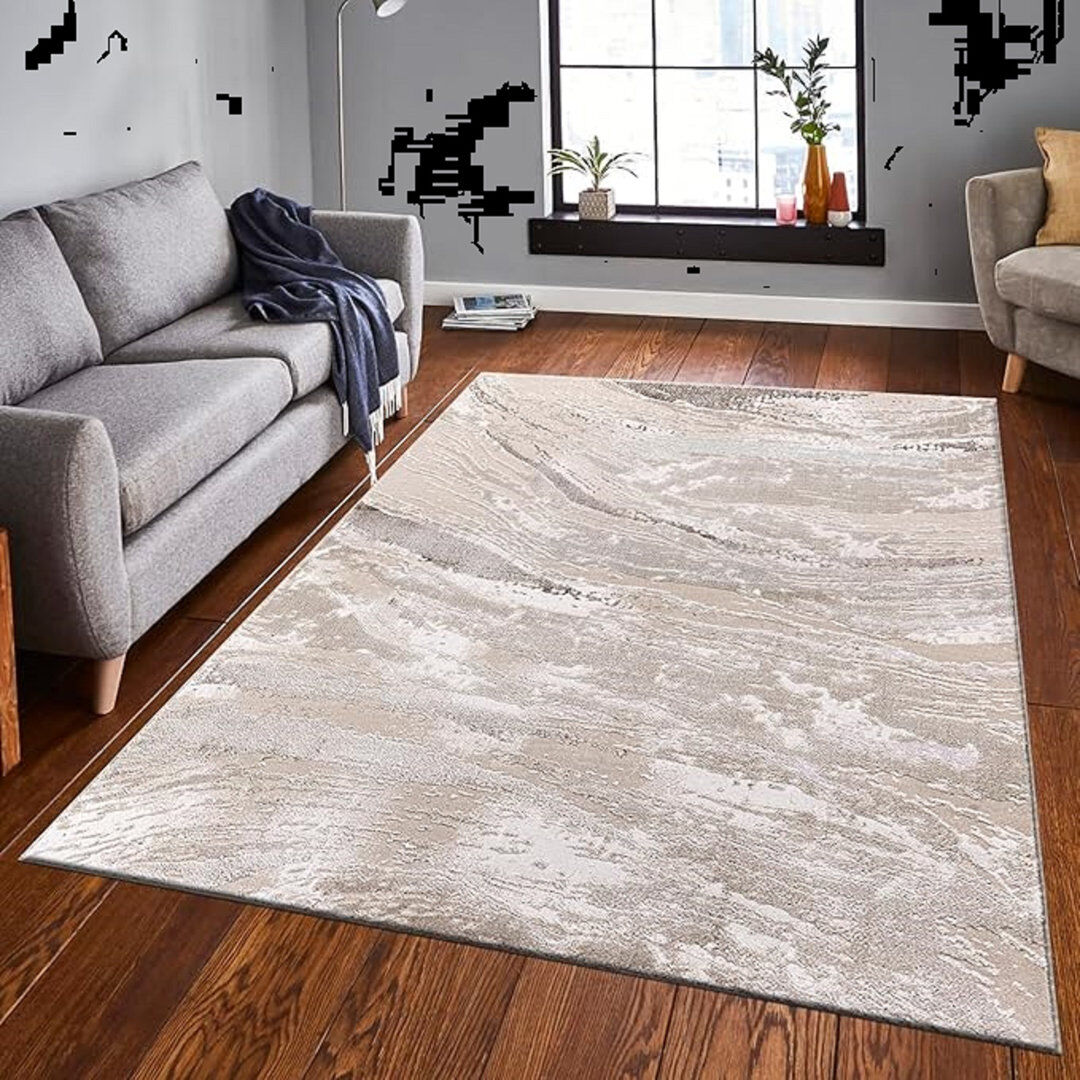 Metro Abstract Shaggy Area Rug Beige Rectangle 200 x 290 cm