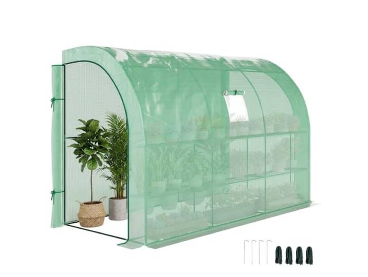 Outsunny Gewächshaus mit Regale Fenster Winterfest 300x150x213cm Grün