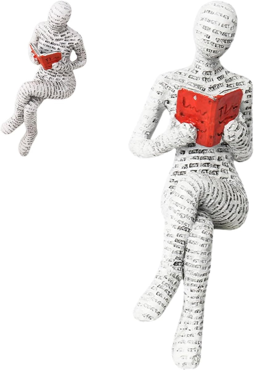 Abstract Lezend Vrouw Beeld Denker Statue Interieur Decoratie Crèmekleurig B/D/H: 7,5 x 4,3 x 5 cm