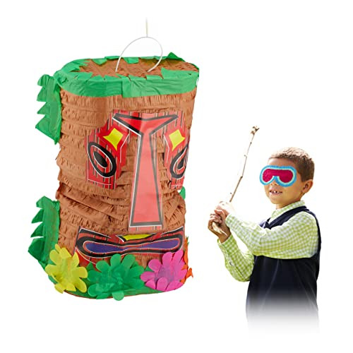 Relaxdays Tiki pinata set van 3 stuks, grote vulbare feestpinata in kleurrijk design