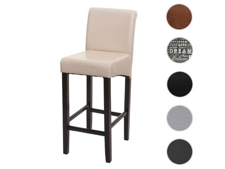 MCW Tabouret de bar MCW-C33 bois ~ crème pieds foncés simili cuir
