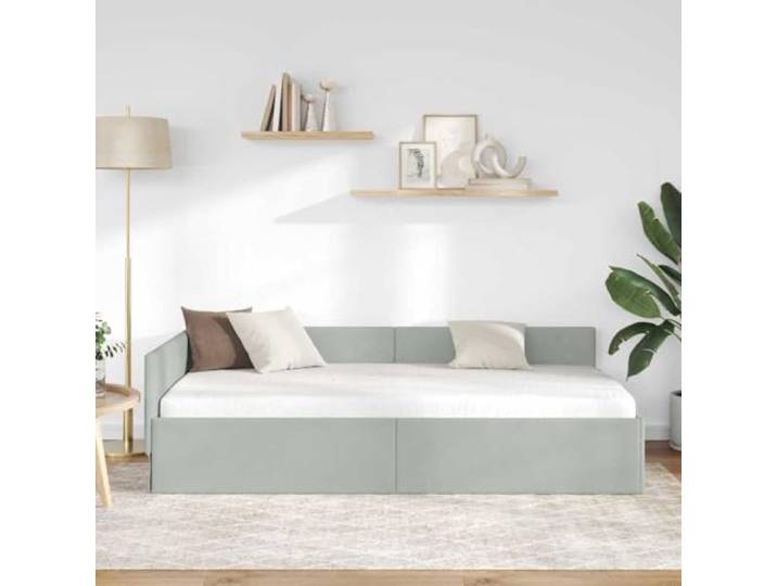 KTHLBRH Eck-Bettrahmen hellgrau 90 x 190 cm Weicher Samt, Lattenrost, platzsparendes Design, vielseitiges Schlafsofa