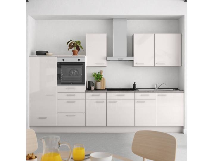 Küchenzeile Low-Line Flash Kombi D 330cm Ausrichtung links Grau/Seidengrau ohne Elektrogeräte