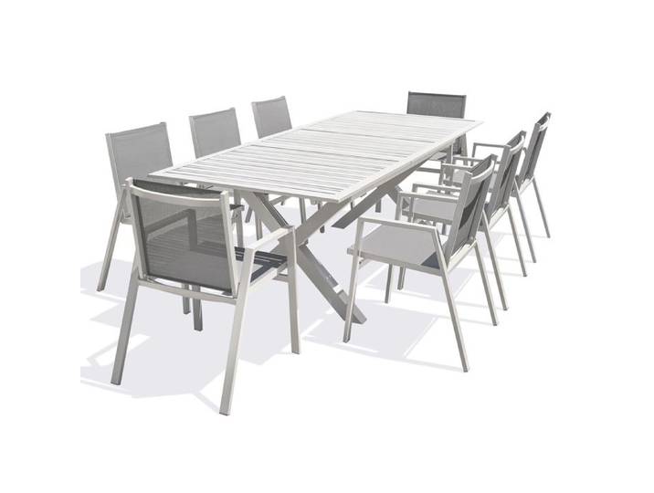 Ensemble repas de jardin 8 places en aluminium - Blanc - FLORIDE