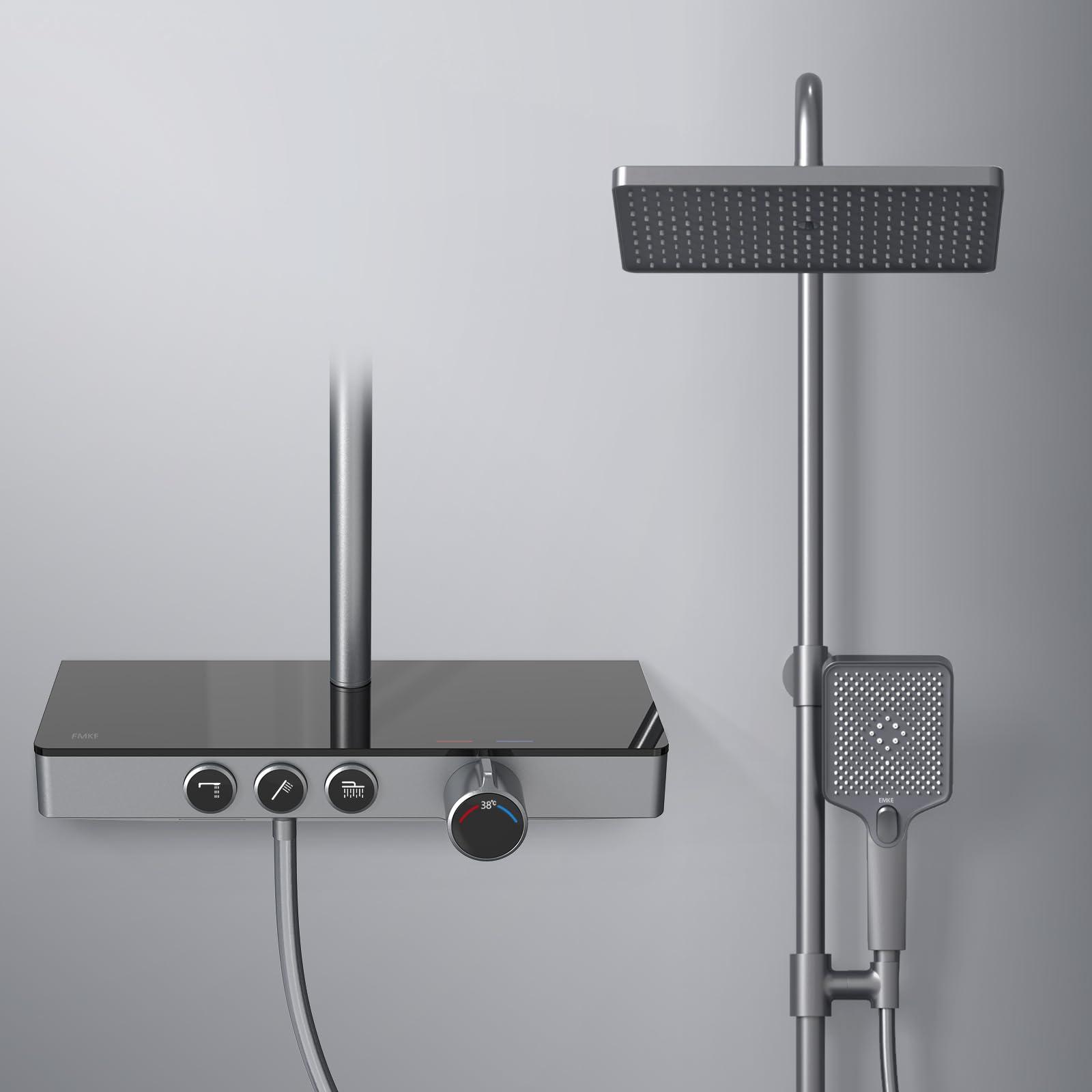 Duschsäule thermostatisch, anthrazit matt, 30 cm Regendusche, KTW