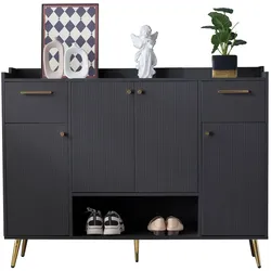 Schuhschrank Schwarz 37x130x100 mit 2 Schubladen & 4 Türen, Stauraum für Schuhe und Accessoires, elegantes Design für Flur und Schlafzimmer