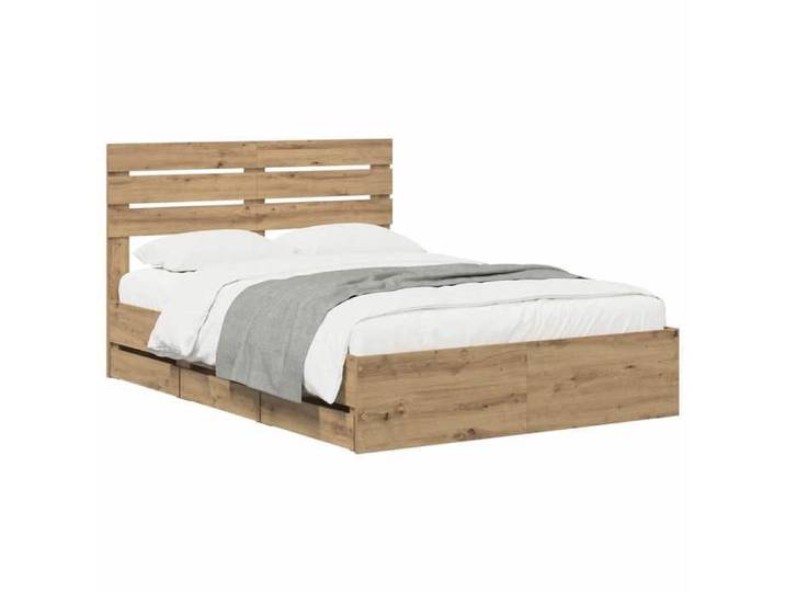 NEUF Lit 2 places - Pour chambre - Bed Frame with Storage and Headboard Artisan Oak 160 x 200 cm 546379
