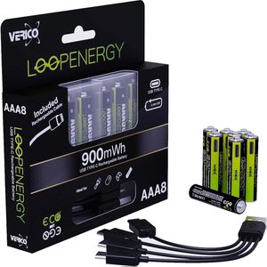 Verico Akku Loopenergy 1,5 V, 600 mAh, AAA, Li-Ion, mit USB-C Ladeanschluss, 8 Stück