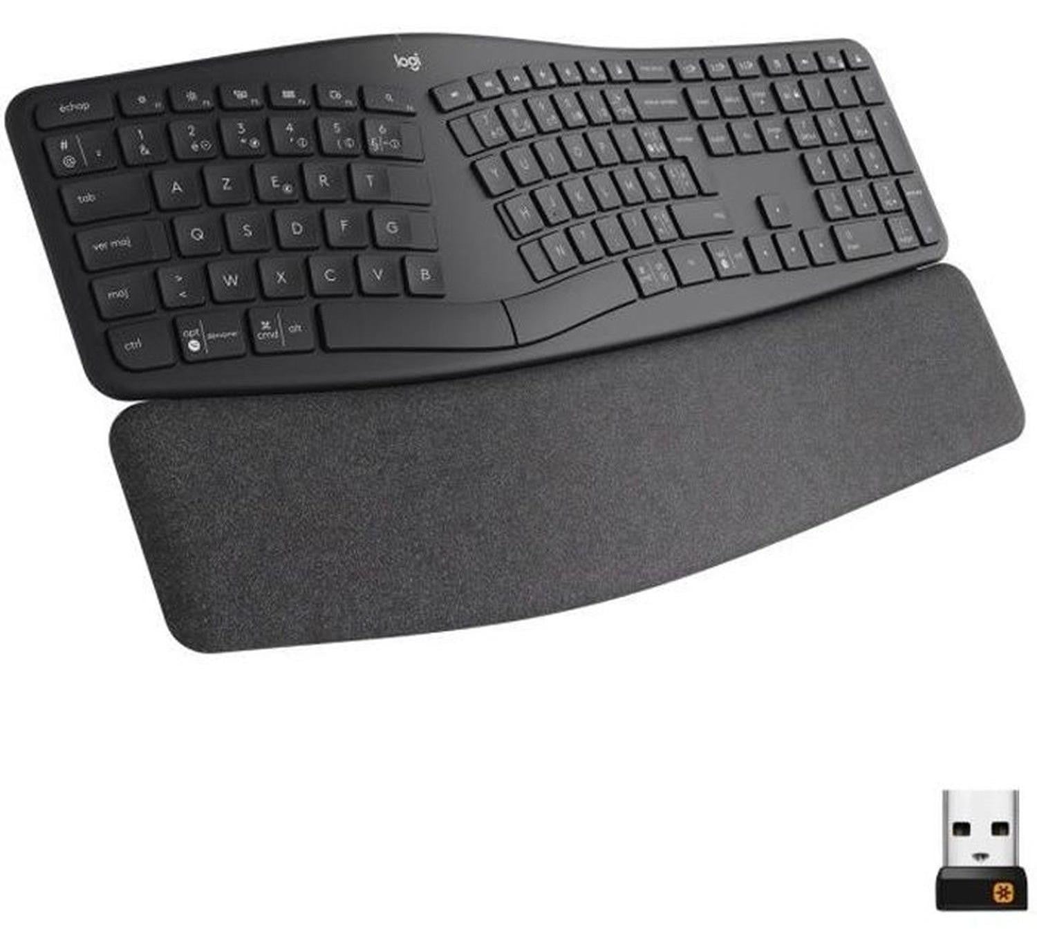Logitech ERGO K860 Draadloos Toetsenbord - Bluetooth & 2,4 GHz - QWERTY - Frans - Grijs