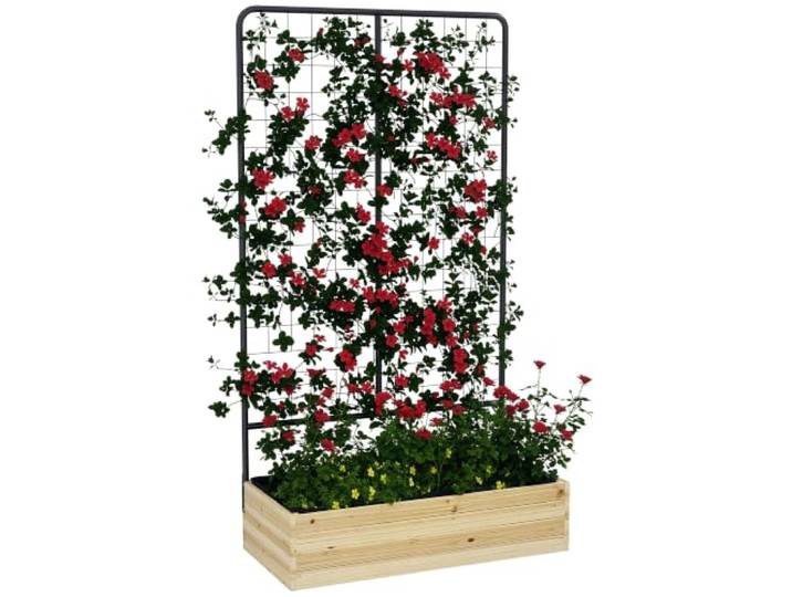 Outsunny Hochbeet mit Rankhilfe Pflanzkasten 80 x 38 x 145 cm Naturholz