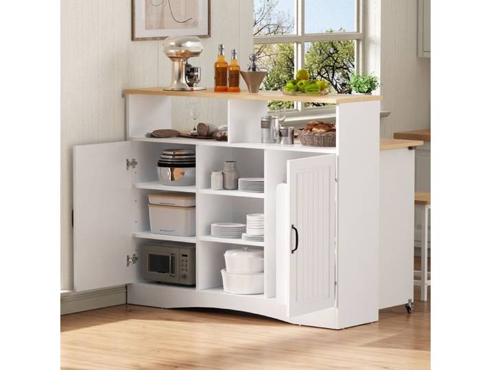 Île de cuisine sur rouleaux espace repas extensible Île de cuisine avec chaises commode avec espace de rangement généreux idéal p
