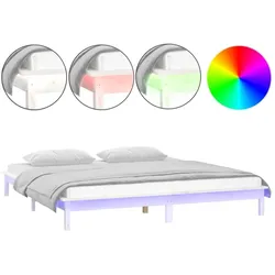 vidaXL Massivholzbett mit LED-Beleuchtung Weiß 160x200 cm