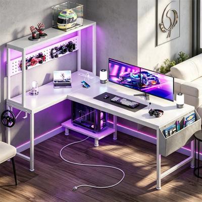 No L Shaped Gaming Desk with LED Lights