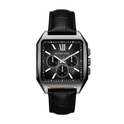 Chronograph MICHAEL KORS "Hayes", schwarz (schwarz, schwarz), Armbanduhren, Herren, anthrazit, Chronograph, Quarzuhr, Armbanduhr, Lederarmband, analog, Tag, 12/24-Std.-Anzeige