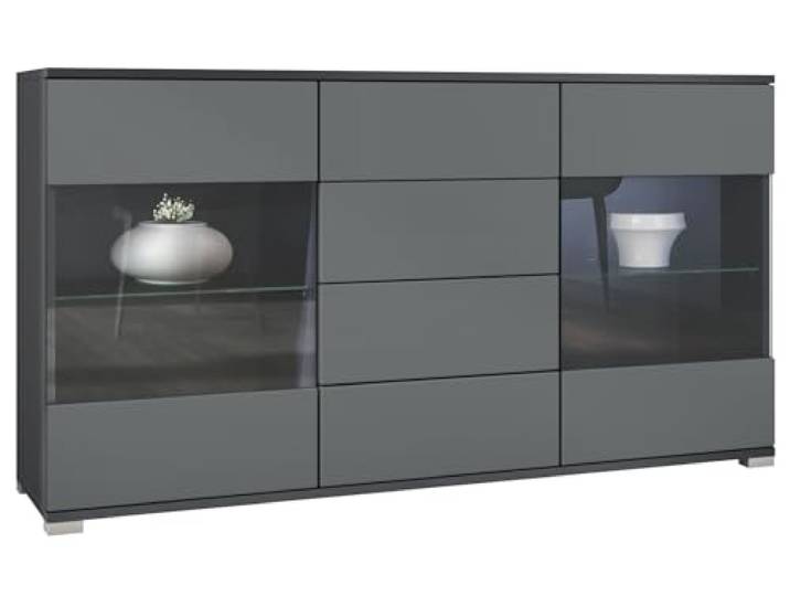 Vladon Sideboard Bari V1, Kommode mit 2 großen Türen und 4 Schubladen, Anthrazit matt/Graphit Seidenmatt (138,5 x 75,5 x 35)