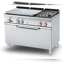All-Herd Gas + 2 Brenner mit Pilotflamme auf statische elektrische Maxi-Backofen. Abmessungen 120x70,5 h90 cm. Modell TPF2-712GPE