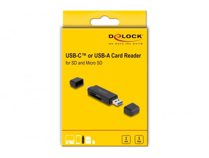 Delock Card Reader SuperSpeed USB 5 Gbps USB Type-C / Typ-A für SD und Micro SD