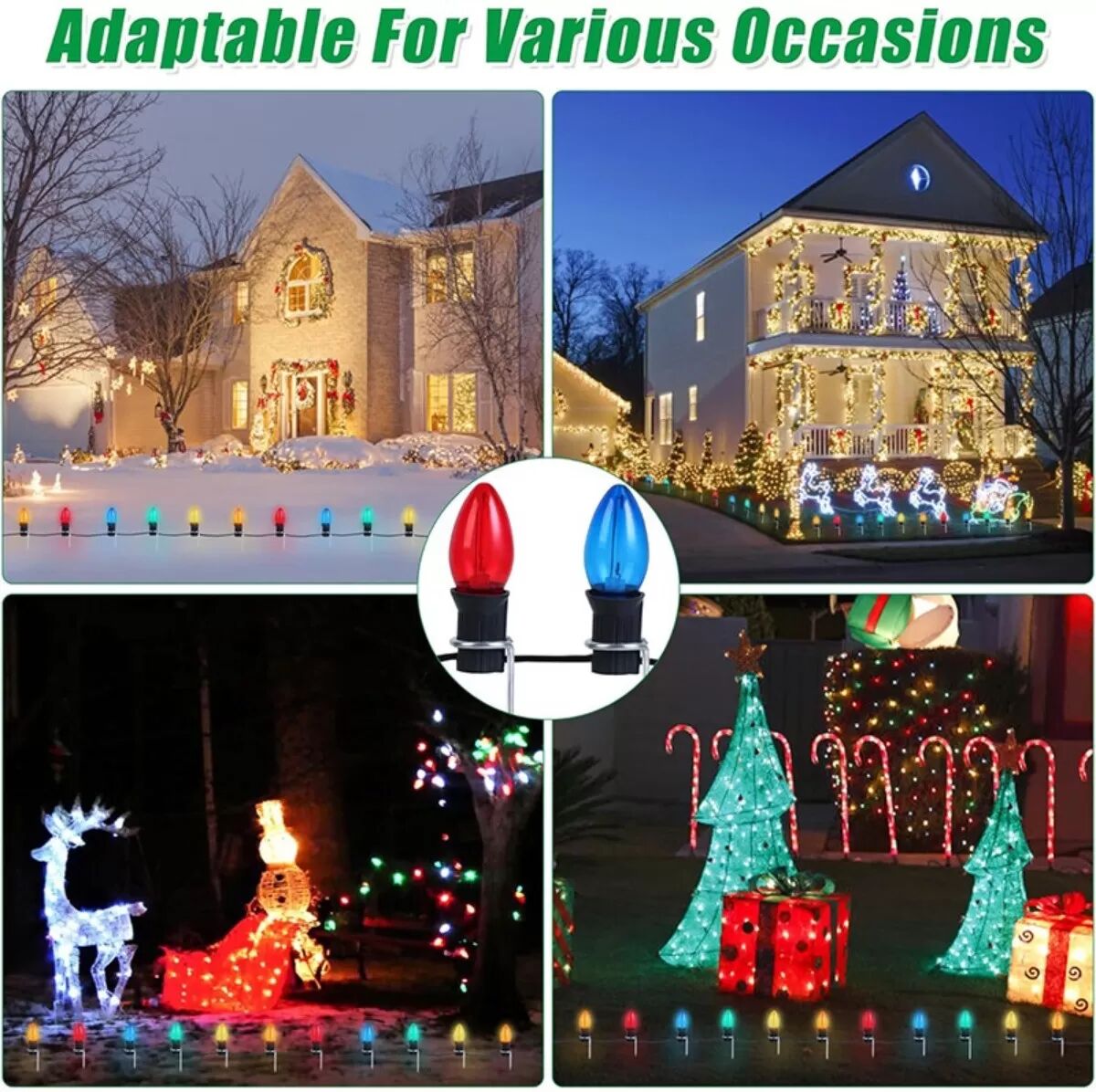 INF 60 Piquets de Lumière de Noël Extérieurs en Métal pour Lampes C7 C9