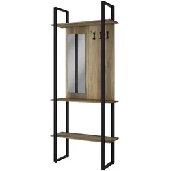 Vicco, Garderobe + Kleiderstange, Garderobe Livi, Eiche rustikal/Anthrazit, 90 x 215 cm mit Hacken und Spiegel
