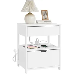 NACHTTISCH 4-in-1 Ladefunktion mit Schublade und Ablage, Weiß 45x38x55,5cm