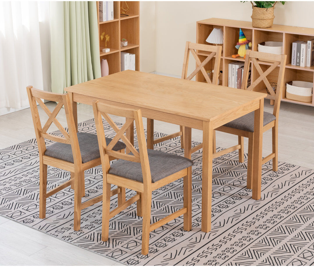 Mistana 4 -Person Oak Solid Wood Dining Set Gray 4