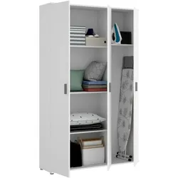 Dmora Mehrzweckgarderobe Sillano, Multifunktionaler Besenhalter, Kleiderschrank mit 3 Türen, 116x35h190 cm, Weiß
