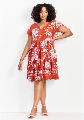 Plus Size Women's Unwind Tiers Dress by Avenue in Camellia (Size 14)