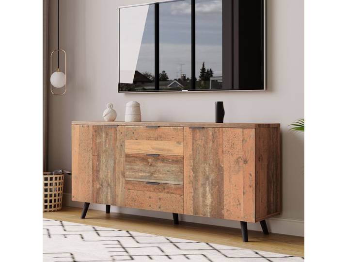 Buffet et Enfilade 2 Portes 3 Tiroirs et Étagères Réglables - YEAVIO - Vintage pour Salon Brun 140×35×70 cm