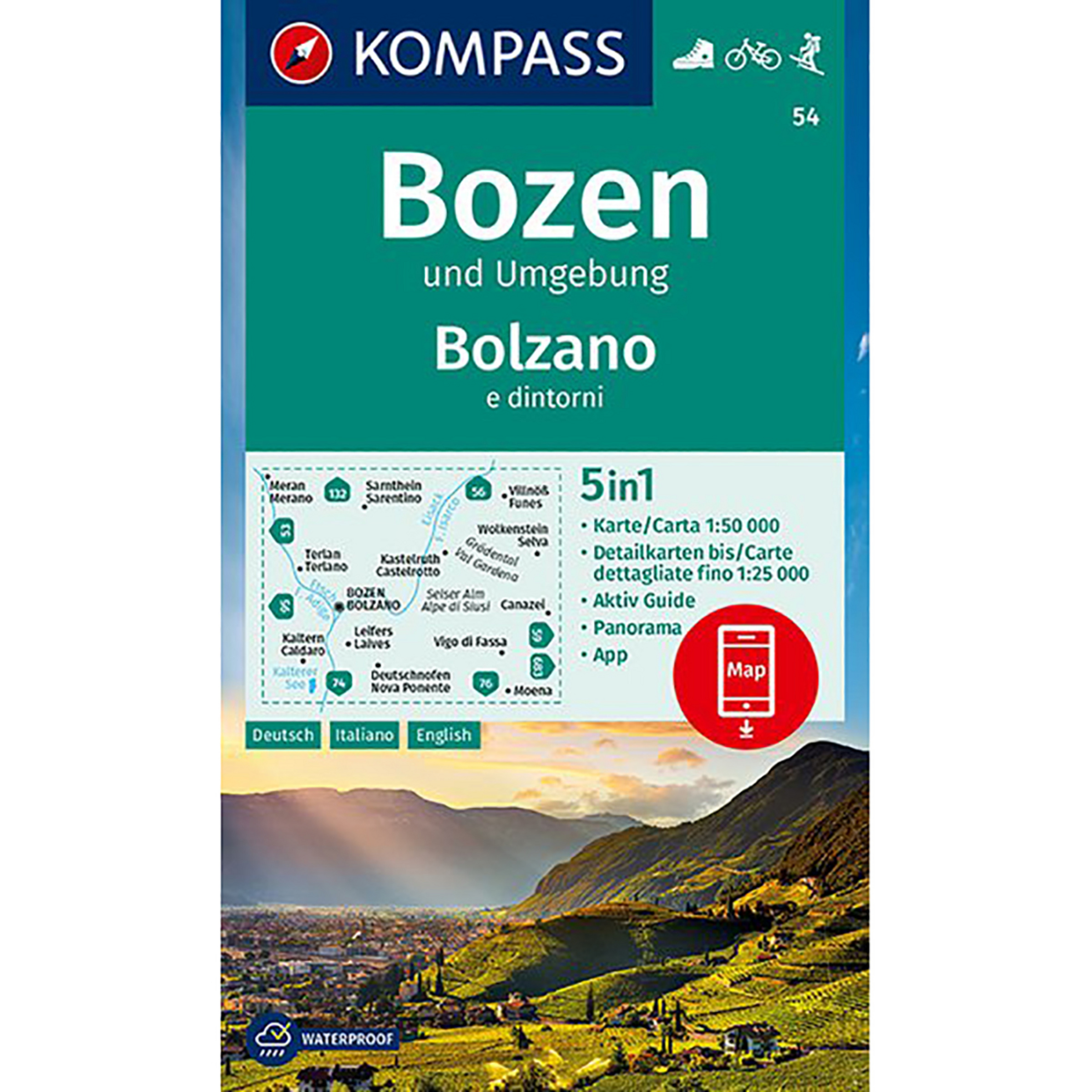 Kompass Verlag WK 54 Bozen und Umgebung Topografische Karten tuerkis