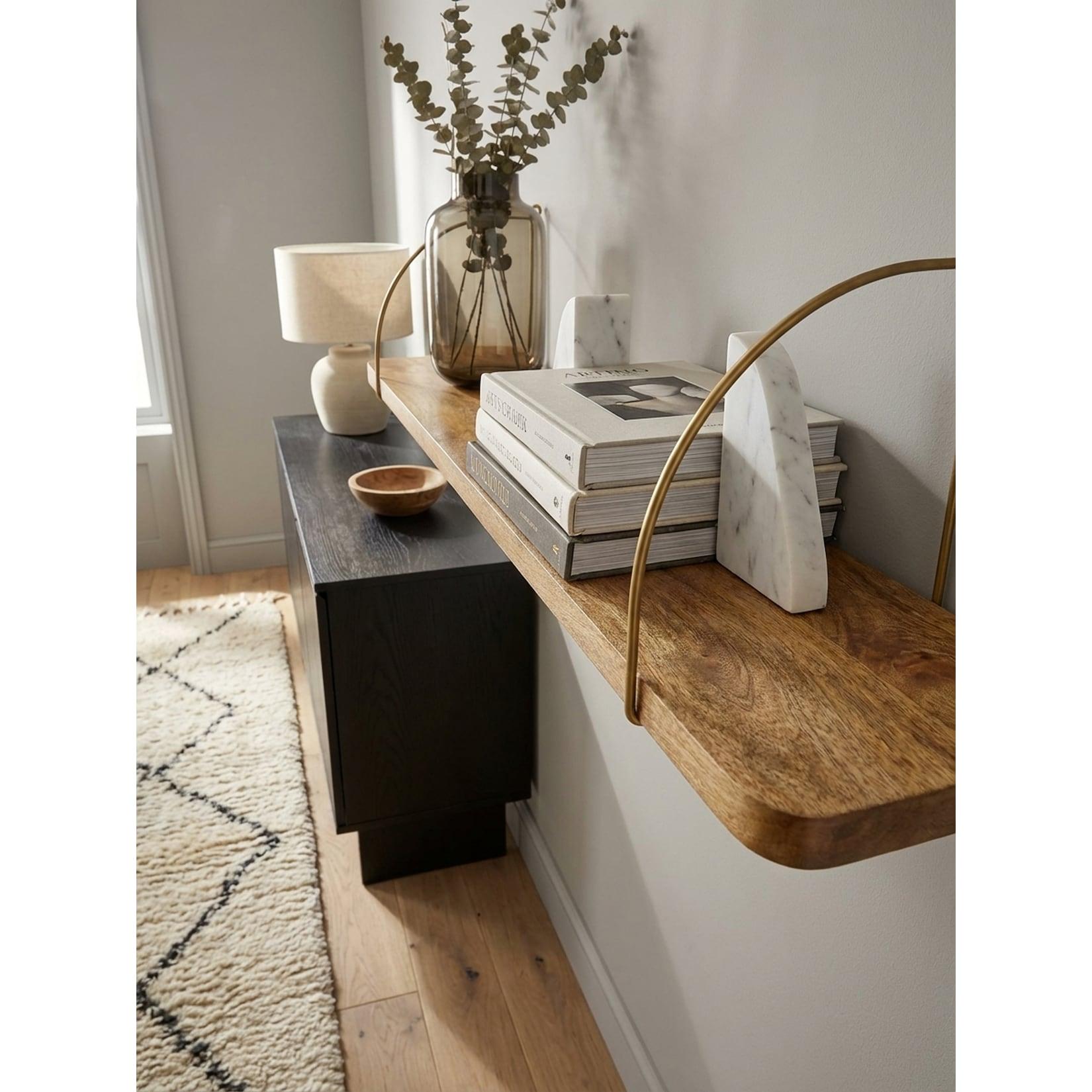 Wandregal Massivholz Metall Kleines Industrial, Mango 120x25x22 cm
