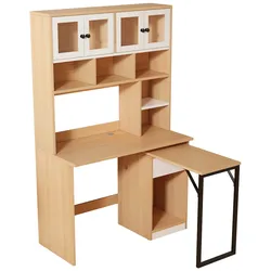 Merax Büroschreibtisch 110x100x180cm mit Regalaufsatz, Computertisch mit Stauraum-Hochschrank, Regal-Schreibtisch, Weiß/Natur
