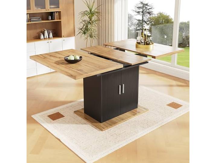 Merax Teleskoptisch Esstisch Esszimmertisch 110–140×70×76 cm, Ausziehbarer Küchentisch mit Ablagefläche, Multifunktional für Küche & Wohnzimmer, Natürliches+Schwarz