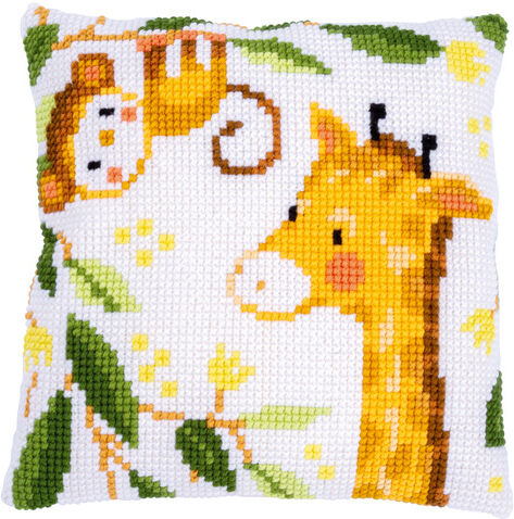 Kreuzstichkissen "Affe & Giraffe"