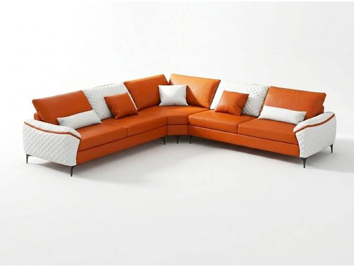 Xlmoebel Ecksofa Leder Ecksofa L-Form Modern Orange Couch Design Komfort Wohnzimmer *, 1 Teile, Verstellbare Rückenkissen